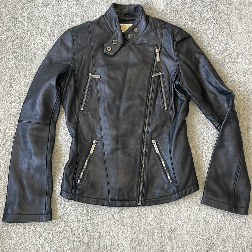 EC Michael by Michael Kors Leather Jacket with Zipper Details - Size XS